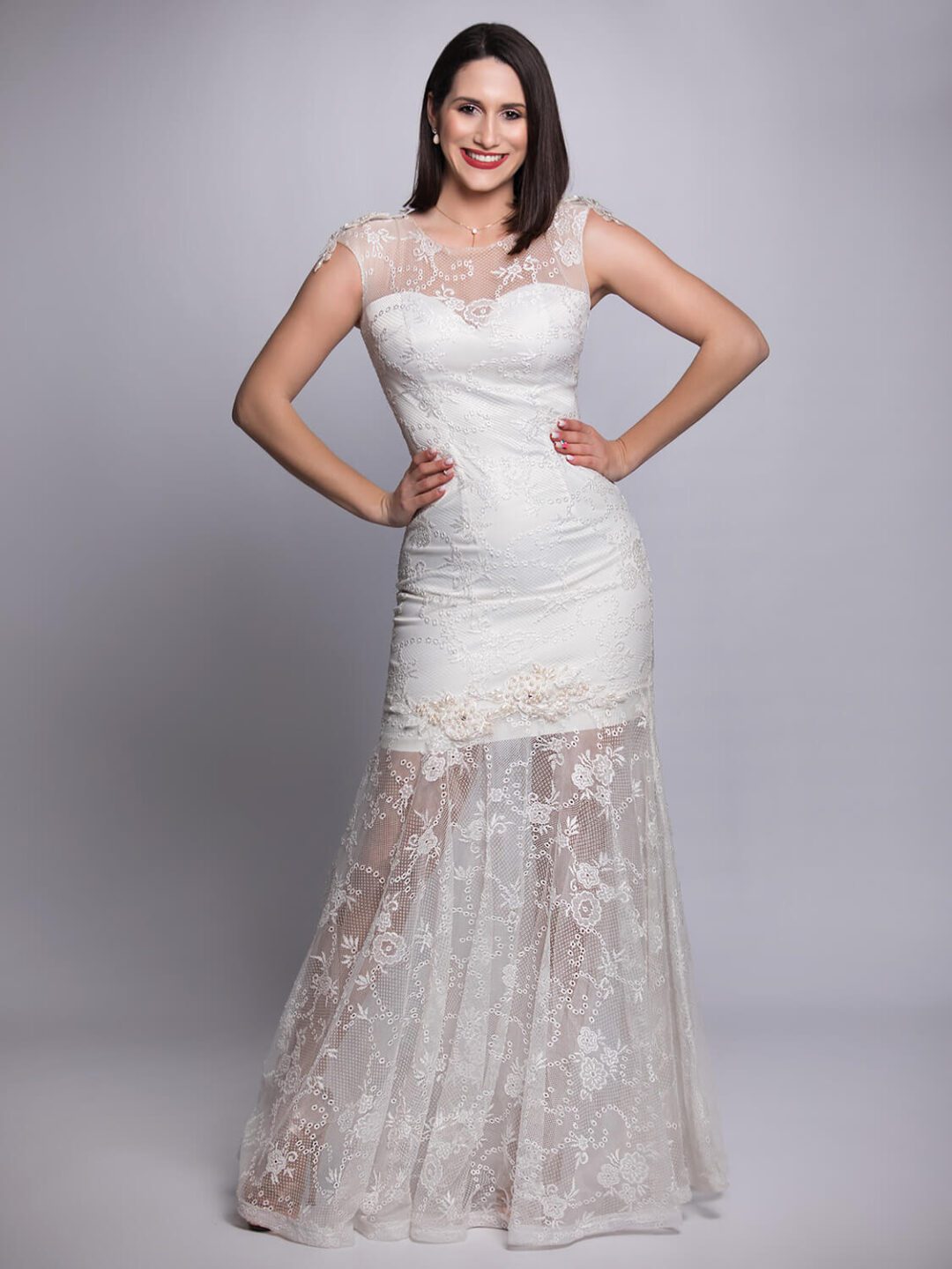 Νυφικό ρομαντικό γοργονέ από δαντέλα δίχτυ