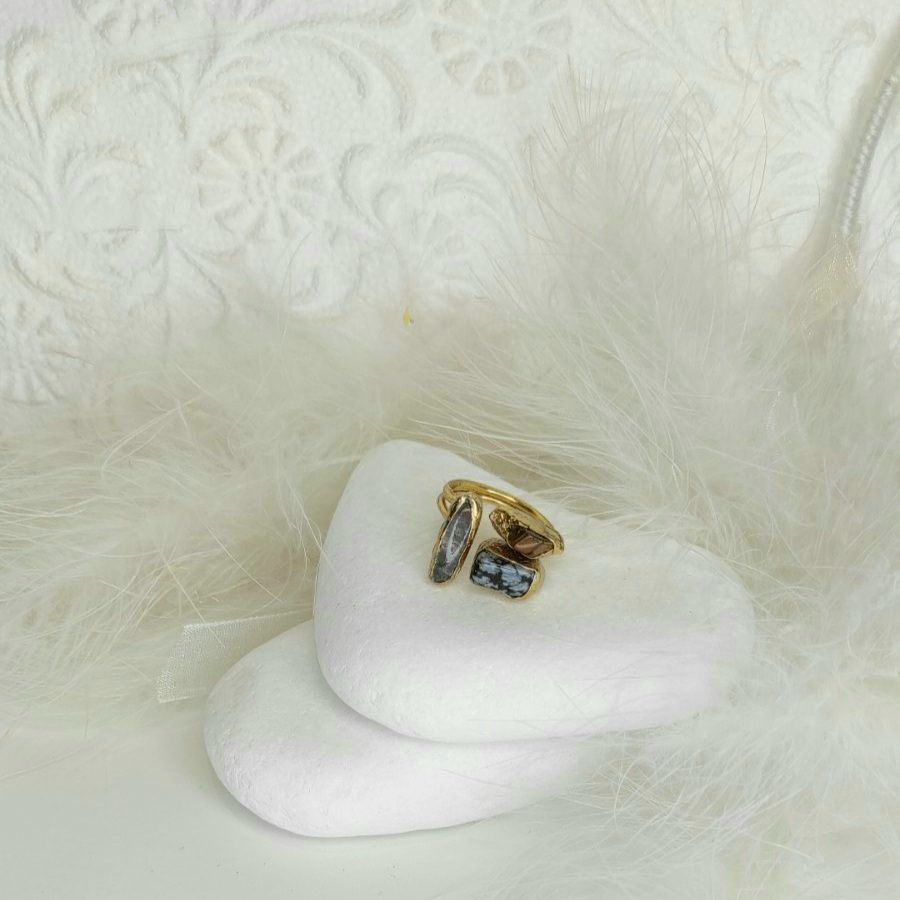 Επιχρυσωμένο Δαχτυλίδι με 3 πέτρες από φυσικά ορυκτά