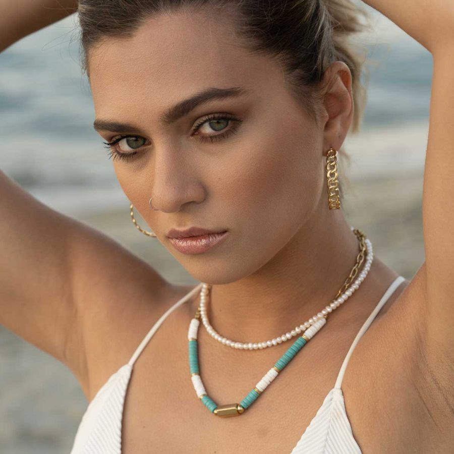 Σκουλαρίκια κρίκοι με σχέδιο αλυσίδας σε χρυσό