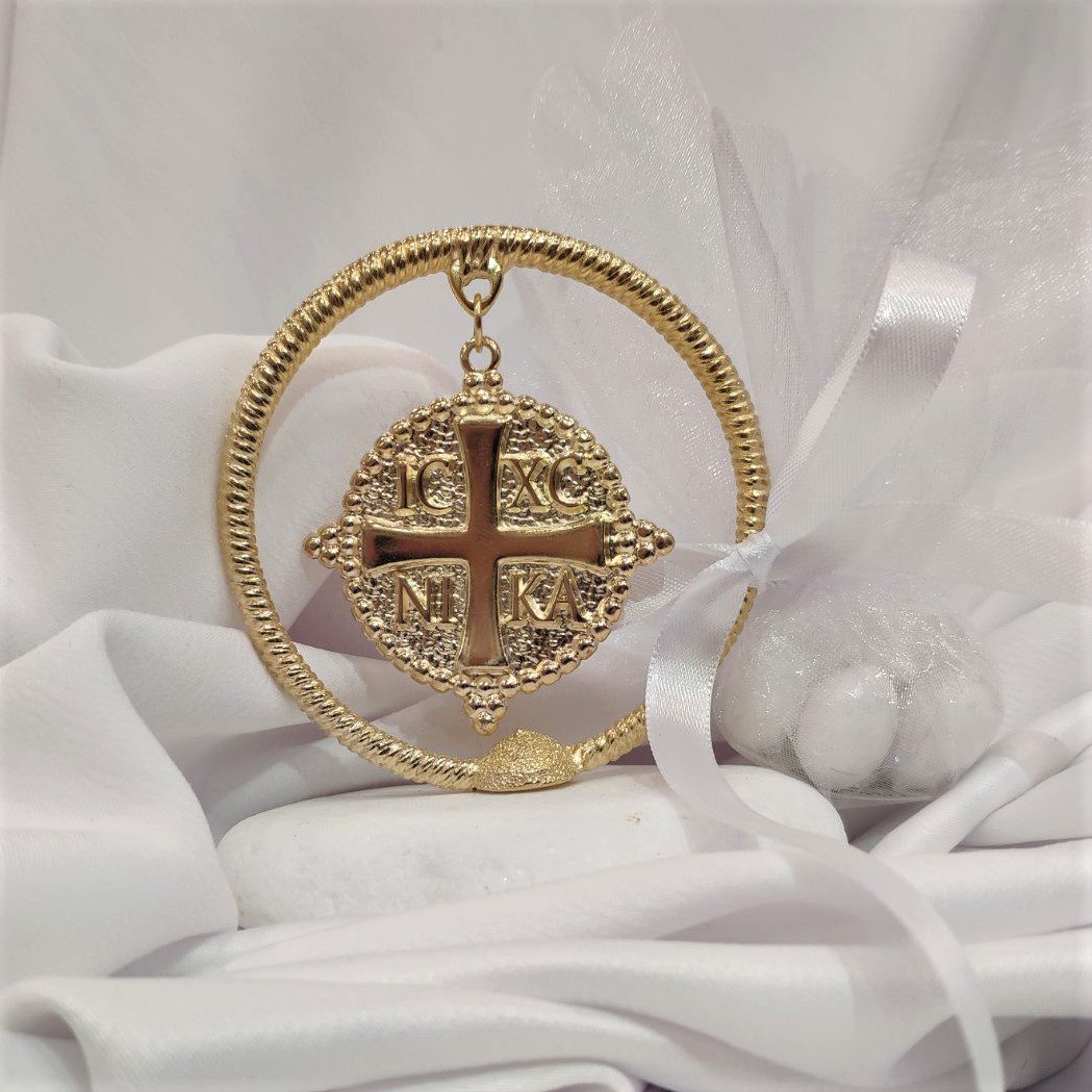 Μπομπονιέρα με λευκό βότσαλο και επίχρυσο Κωνσταντινάτο