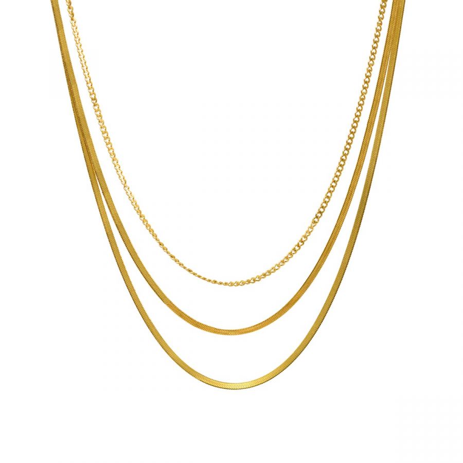 Τριπλό Κολιέ Αλυσίδα από Ατσάλι σε Χρυσό