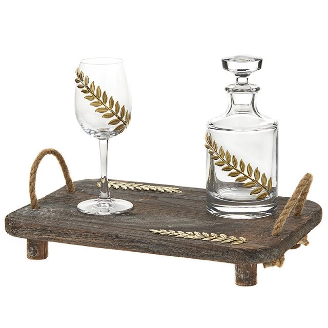 Σετ κουμπάρου ξύλινος δίσκος ποτήρι και καράφα